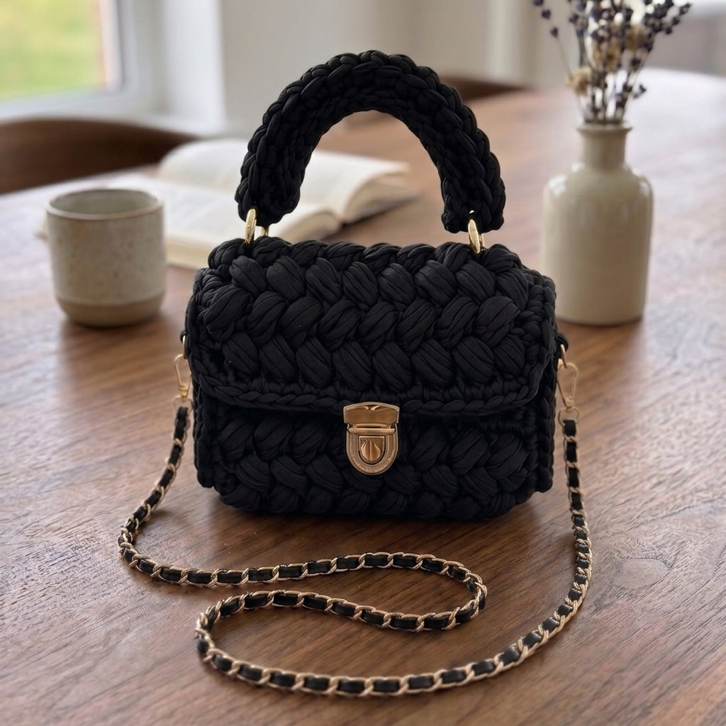 Handcrafted Puff Knit Top Handle Bag